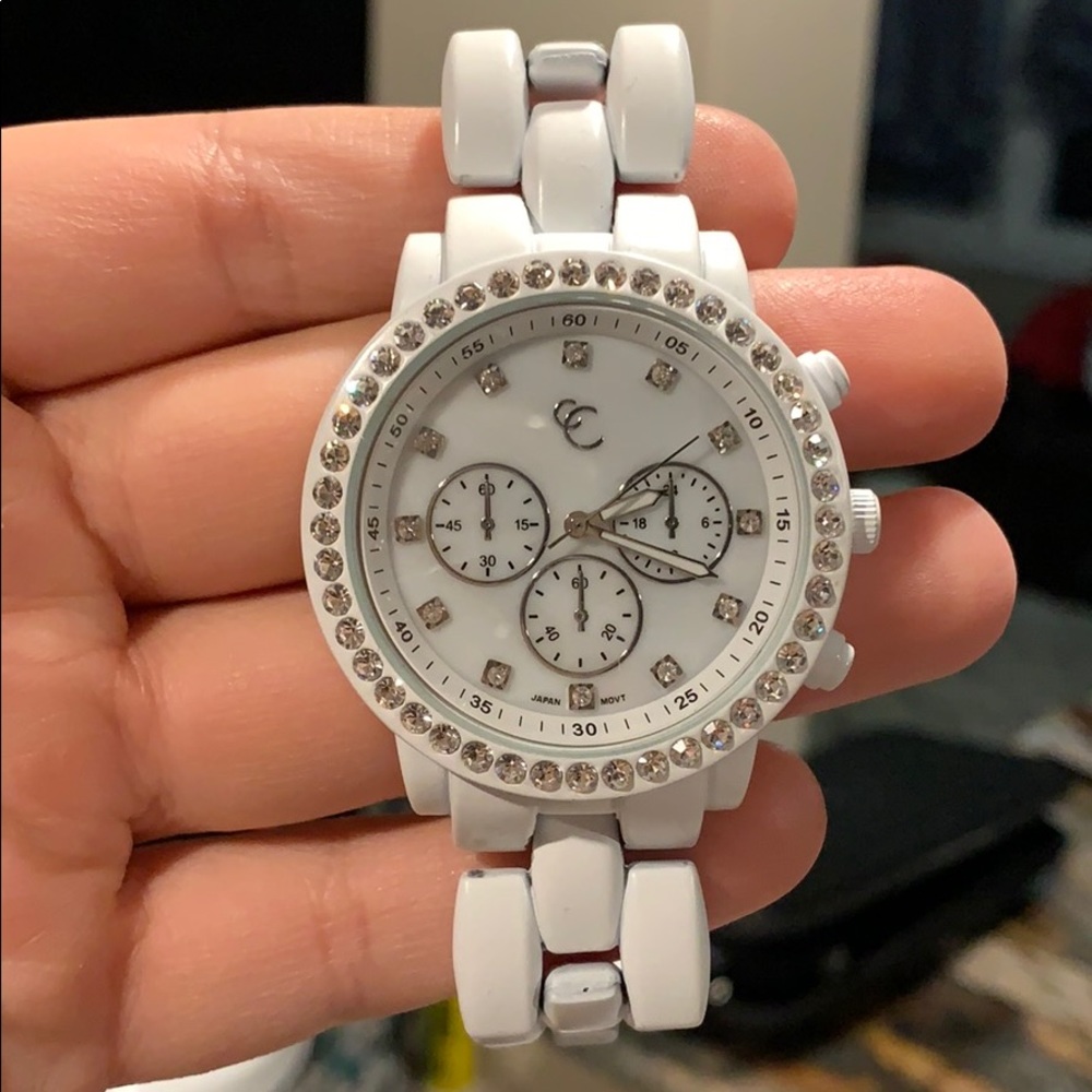 White Fashion Watch with Crystal Face